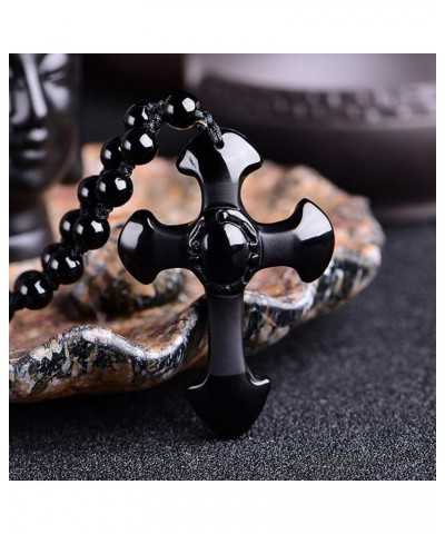 Handmade natural black Obsidian gem Buddha head lion Dragon turtle Pendant necklace amulet Men or Women Obsidian cross $10.06...