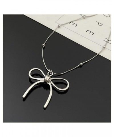 Bow Necklace for Women Gold Silver Beaded Chain Necklace Bow Pendant Necklace Gold Chain Necklace Christmas Gifts Silver $6.8...