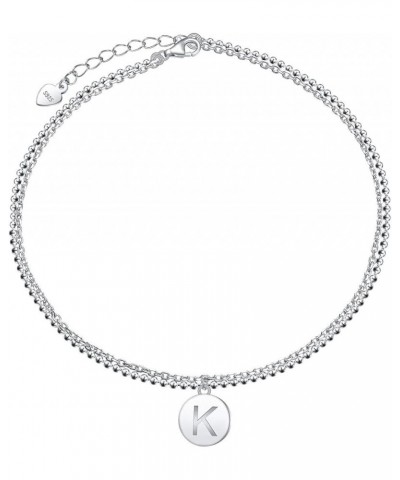 Initials Anklet for Women S925 Sterling Silver Adjustable Foot Ankle Bracelet with Letter K Disc $6.59 Anklets