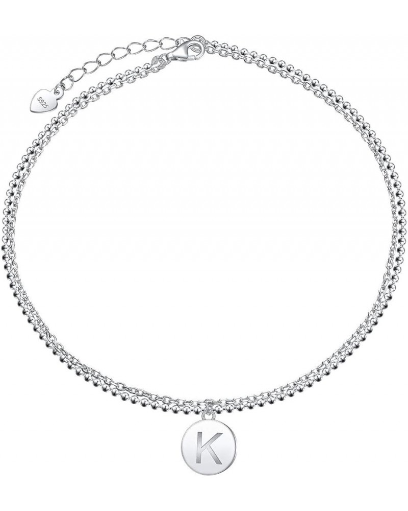 Initials Anklet for Women S925 Sterling Silver Adjustable Foot Ankle Bracelet with Letter K Disc $6.59 Anklets