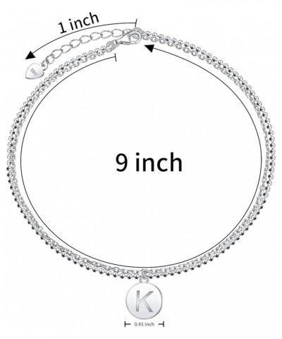 Initials Anklet for Women S925 Sterling Silver Adjustable Foot Ankle Bracelet with Letter K Disc $6.59 Anklets