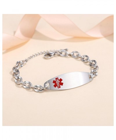 Ladies' Elegant Medical ID Bracelet Fashion Stainless steel Chain Alert Bracelets for women with Free engraving Top-Silver PE...