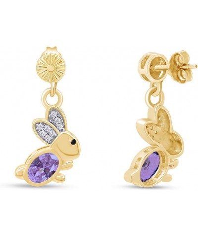 14k Gold Over Sterling Silver Animal Rabbit Easter Bunny Womens Drop Earrings Yellow Gold Over : Simulated Alexandrite $24.48...