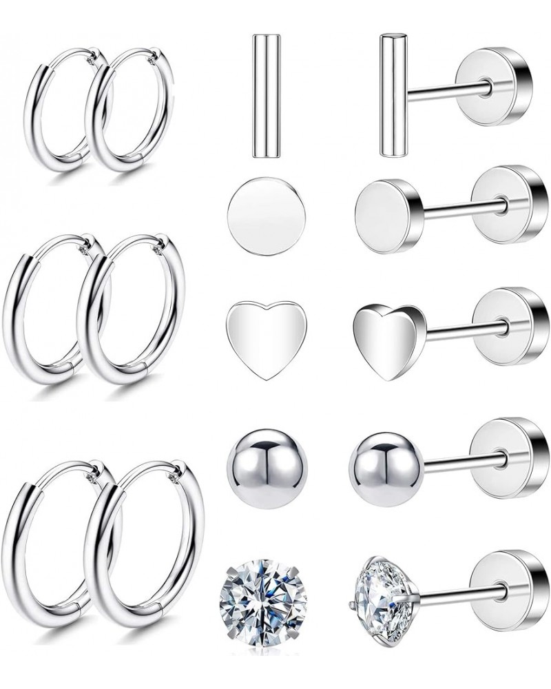 Versatile 8 Pairs Titanium Earrings for Sensitive Ears - Dot Ball Opal Cubic Zirconia, 20 Gauge, Pure Titanium Stud and Hoop ...