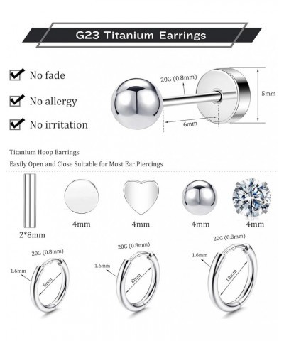 Versatile 8 Pairs Titanium Earrings for Sensitive Ears - Dot Ball Opal Cubic Zirconia, 20 Gauge, Pure Titanium Stud and Hoop ...