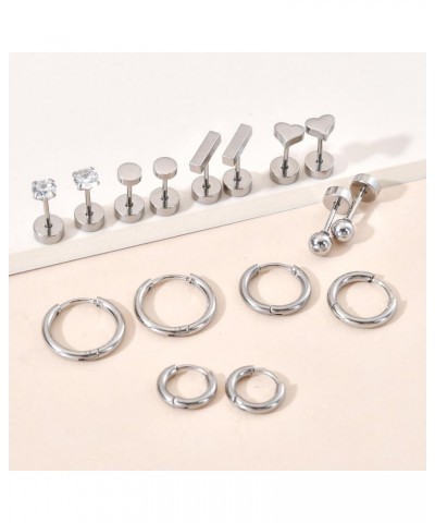 Versatile 8 Pairs Titanium Earrings for Sensitive Ears - Dot Ball Opal Cubic Zirconia, 20 Gauge, Pure Titanium Stud and Hoop ...