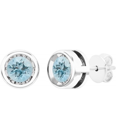 Round Gemstone Ladies Solitaire Stud Earrings, 10K White Gold White Gold Aquamarine $89.87 Earrings