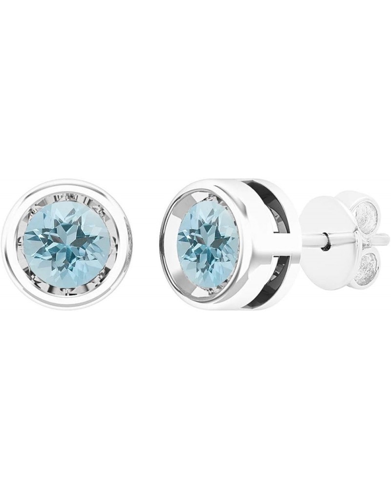 Round Gemstone Ladies Solitaire Stud Earrings, 10K White Gold White Gold Aquamarine $89.87 Earrings