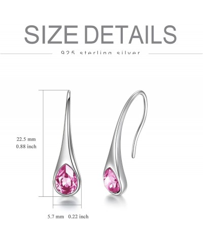 925 Sterling Silver Small Pear-Shaped Modern Style Hook Earrings with Crystals from Austria Simulated October Birthstone_Pink...