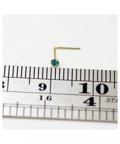 9K Solid Yellow Gold Prong Set Amethyst Genuine Crystals Stone 22 Gauge L-Shape Nose Stud Jewelry 2.5MM Blue Zircon Stone $10...