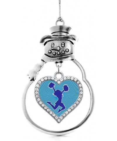 Silver Open Heart Charm Snowman Ornament with Cubic Zirconia Jewelry Cheerleader - Blue $8.10 Bracelets