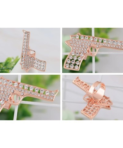 Adjustable Clear Crystal Colored Rhinestones Cutout Gun Pistol Ring Rose Gold $8.82 Rings