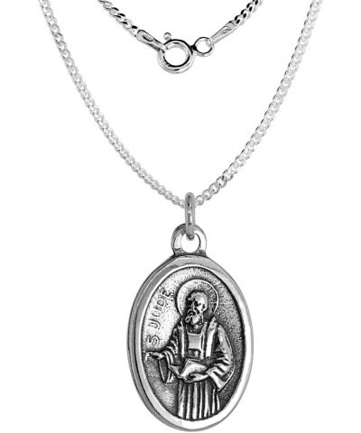 Sterling Silver St Jude Medal Necklace Oxidized finish Oval 1.8mm Chain 22-inch $20.21 Necklaces