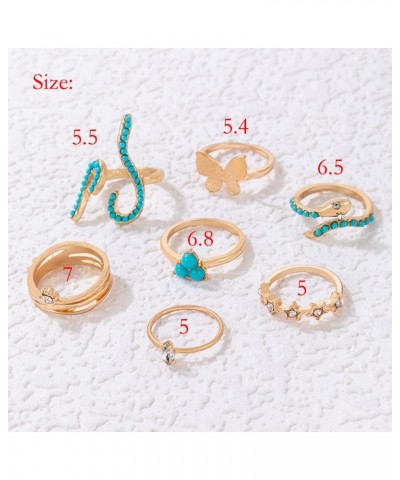 7pcs Bohemian Turquoise Snake Knuckle Rings Gold Butterfly Crystal Stackable Finger Rings Pack Fashion Mid Rhinestone Rings f...