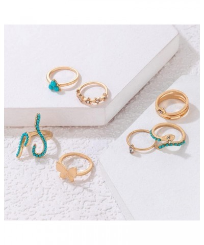 7pcs Bohemian Turquoise Snake Knuckle Rings Gold Butterfly Crystal Stackable Finger Rings Pack Fashion Mid Rhinestone Rings f...