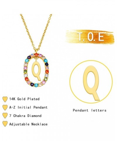 TOE Women Dainty Layered Chain Necklace Initial 14k Gold Plated Cute Hexagon Letter with Rhinestones Pendant Necklace Q Gold ...