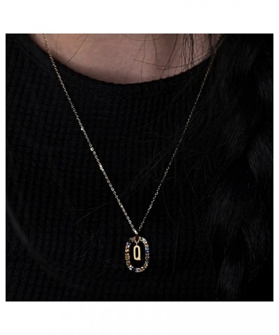 TOE Women Dainty Layered Chain Necklace Initial 14k Gold Plated Cute Hexagon Letter with Rhinestones Pendant Necklace Q Gold ...