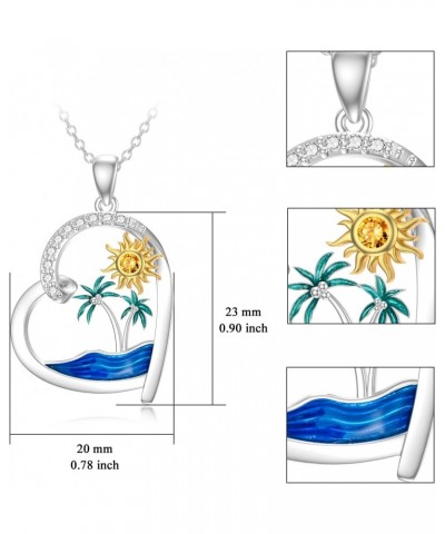 Palm Tree Necklace for Women Sterling Silver Natural Citrine Ocean Wave Heart Pendant Jewelry Gift for Mom Wife Girlfriend $3...