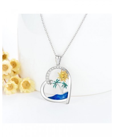 Palm Tree Necklace for Women Sterling Silver Natural Citrine Ocean Wave Heart Pendant Jewelry Gift for Mom Wife Girlfriend $3...