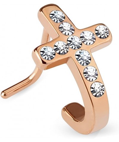 Paved Crystals Cross 316L Surgical Steel L Bend Nose Stud Ring Rose Gold/Clear $11.01 Body Jewelry