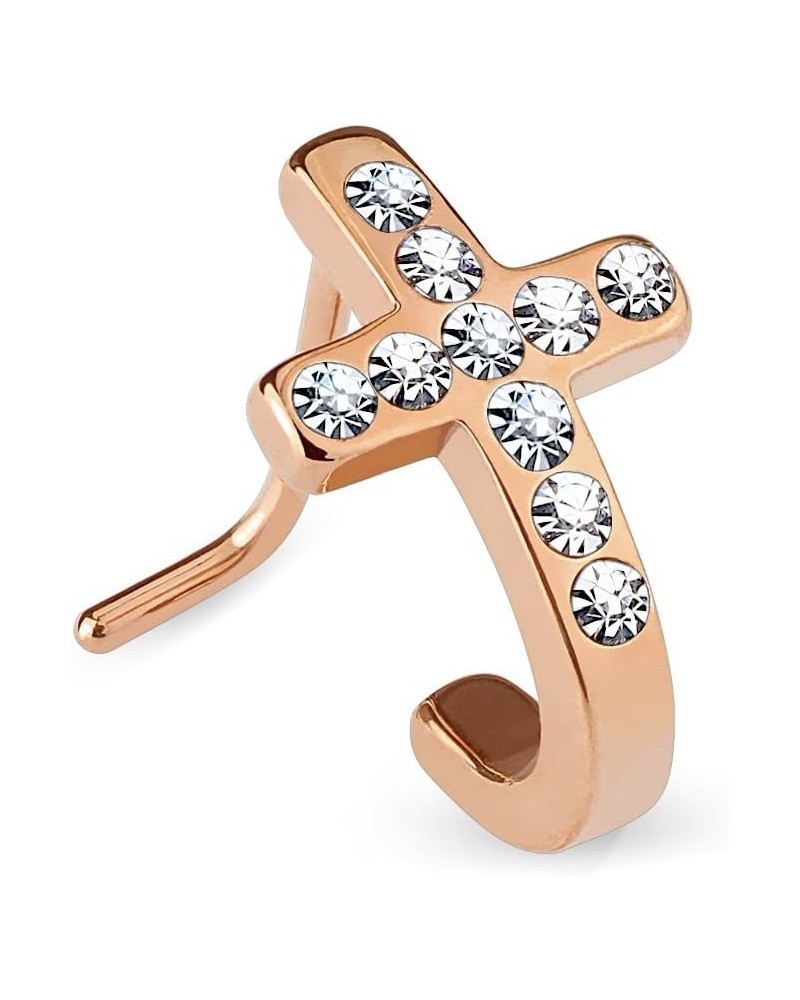 Paved Crystals Cross 316L Surgical Steel L Bend Nose Stud Ring Rose Gold/Clear $11.01 Body Jewelry