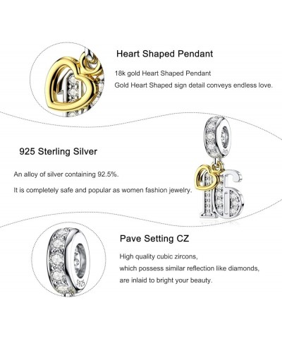 16 18 21 30 40 50 60 Birthday Charm Fit Pandora Charm Bracelets 925 Sterling Silver Pendants Beads with 18K Gold Heart Shaped...