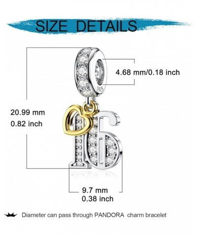 16 18 21 30 40 50 60 Birthday Charm Fit Pandora Charm Bracelets 925 Sterling Silver Pendants Beads with 18K Gold Heart Shaped...