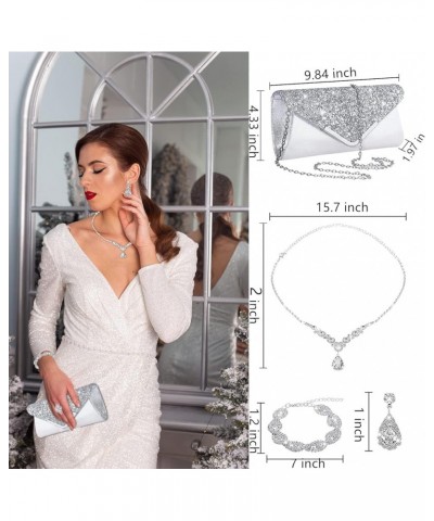 4 Pieces Women Rhinestone Evening Clutch Bag Silver Clutch Purses Bag for Women Evening Rhinestone Jewelry Set Charming Style...