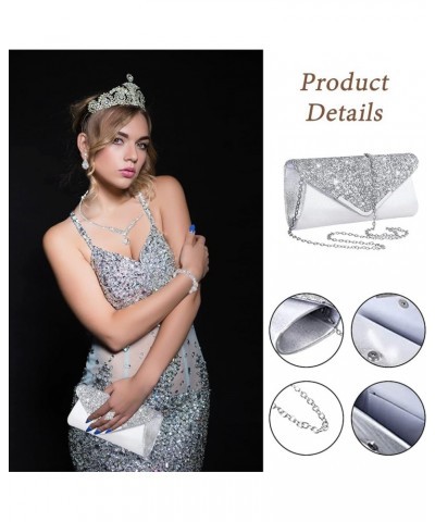 4 Pieces Women Rhinestone Evening Clutch Bag Silver Clutch Purses Bag for Women Evening Rhinestone Jewelry Set Charming Style...