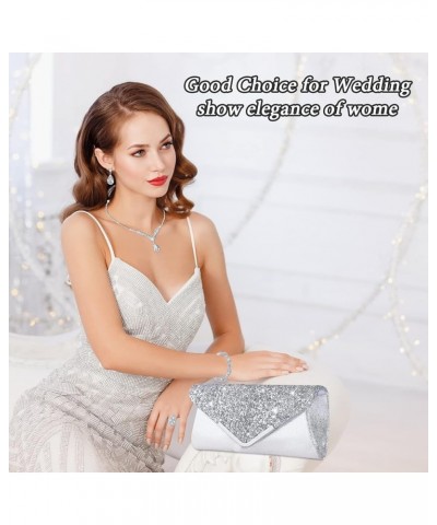 4 Pieces Women Rhinestone Evening Clutch Bag Silver Clutch Purses Bag for Women Evening Rhinestone Jewelry Set Charming Style...