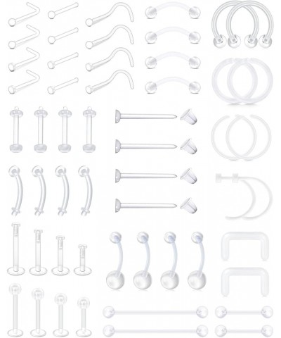 Clear Nose Rings Studs for Work Clear Piercing Retainer Horseshoe Plastic Septum Retainer Clear Flexible Belly Button Nose Se...