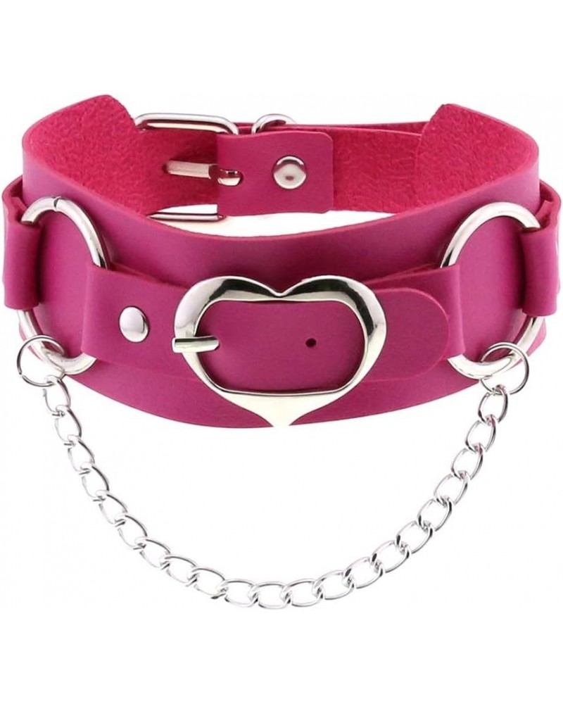 Women Heart PU Leather Choker Necklace Girls Punk Rock Chain Rivet Collar Necklace Adjustable Rose red $9.35 Necklaces