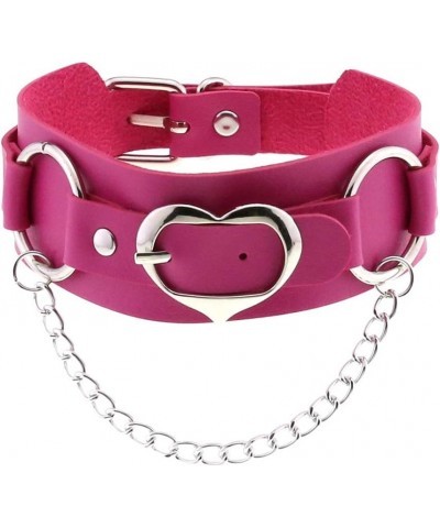 Women Heart PU Leather Choker Necklace Girls Punk Rock Chain Rivet Collar Necklace Adjustable Rose red $9.35 Necklaces