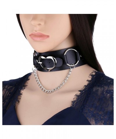 Women Heart PU Leather Choker Necklace Girls Punk Rock Chain Rivet Collar Necklace Adjustable Rose red $9.35 Necklaces