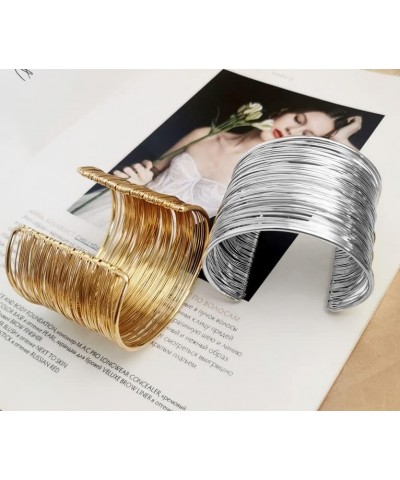 Silver Arm Cuff Bracelets for Women Silver Cuff Bracelet Gold Open Wide Wire Bangles Silver Wrist Cuff Wrap Bracelet Gold Chu...