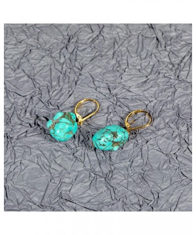 Turquoise Earrings Bohemian Irregular Leverback Drop Dangle Earring 925 Sterling Silver Statement Hypoallergenic Dainty Jewel...