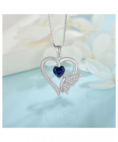 Heart Butterfly Necklace for Women 925 Sterling Silver Heart Pendant with Birthstone Jewelry for Women Her Mom Wife Girlfrien...