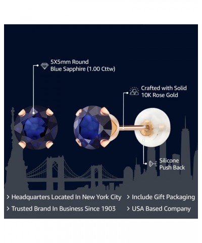 10K Rose Gold Blue Sapphire Stud Earrings For Women | 1.00 Cttw | Gemstone Birthstone | Round 5MM $49.50 Earrings