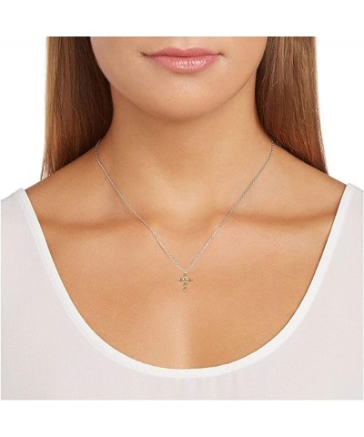 .925 Sterling Silver Gemstone or Cultured Pearl Classic Cross Pendant Necklace on 18" Chain - Choice of Birthstone Colors 11 ...