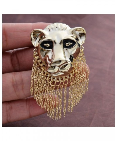 OBONNIE Vintage Black Enamel Large 3D Lion Leo Head Brooch Pin 18K Gold Silver Tone Corsages Jewelry Gold $9.20 Brooches & Pins