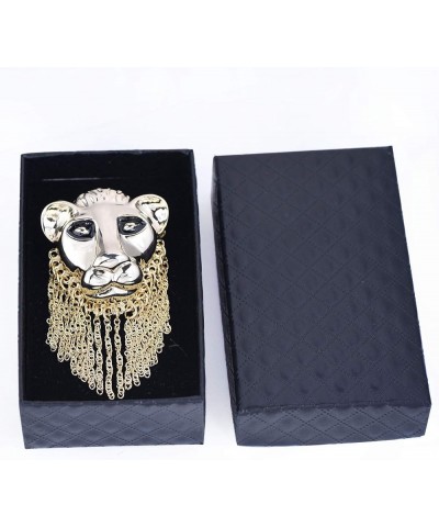 OBONNIE Vintage Black Enamel Large 3D Lion Leo Head Brooch Pin 18K Gold Silver Tone Corsages Jewelry Gold $9.20 Brooches & Pins