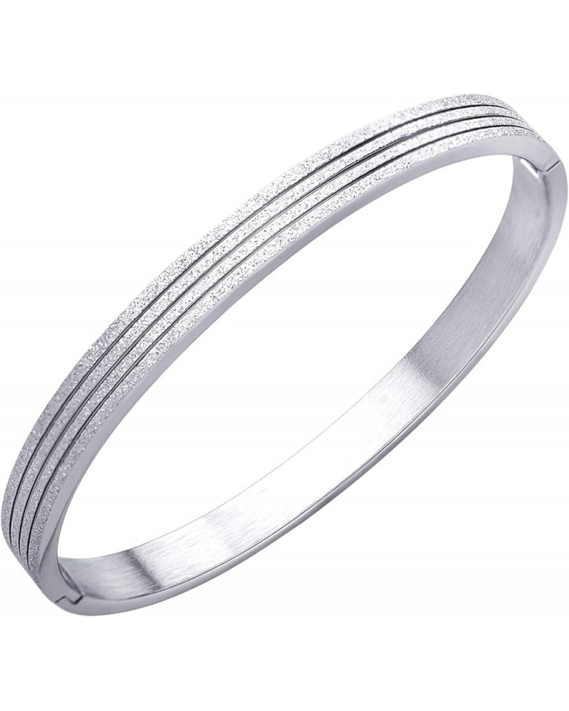 6mm Sparkly Patterned Stainless Steel Hinged Bangle Bracelet for Women Silver $11.99 Bracelets