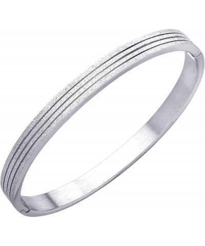 6mm Sparkly Patterned Stainless Steel Hinged Bangle Bracelet for Women Silver $11.99 Bracelets