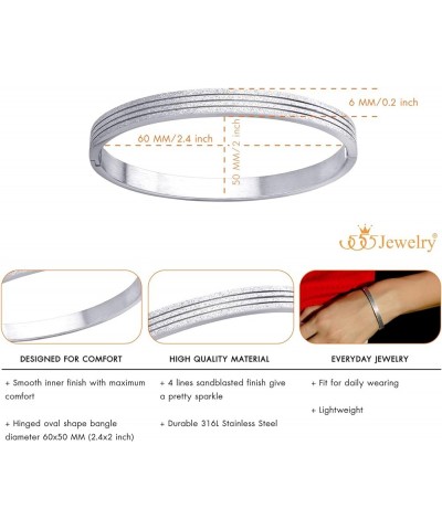 6mm Sparkly Patterned Stainless Steel Hinged Bangle Bracelet for Women Silver $11.99 Bracelets