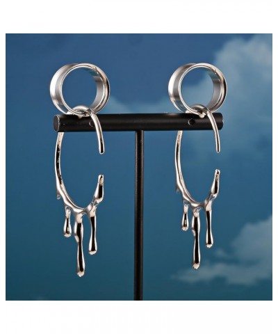 2PCS Cool Ear Gauges Hypoallergenic 316 Stainless Steel Earrings Water Drops Dangle Tunnels Plugs Expanders for Stretched Pie...