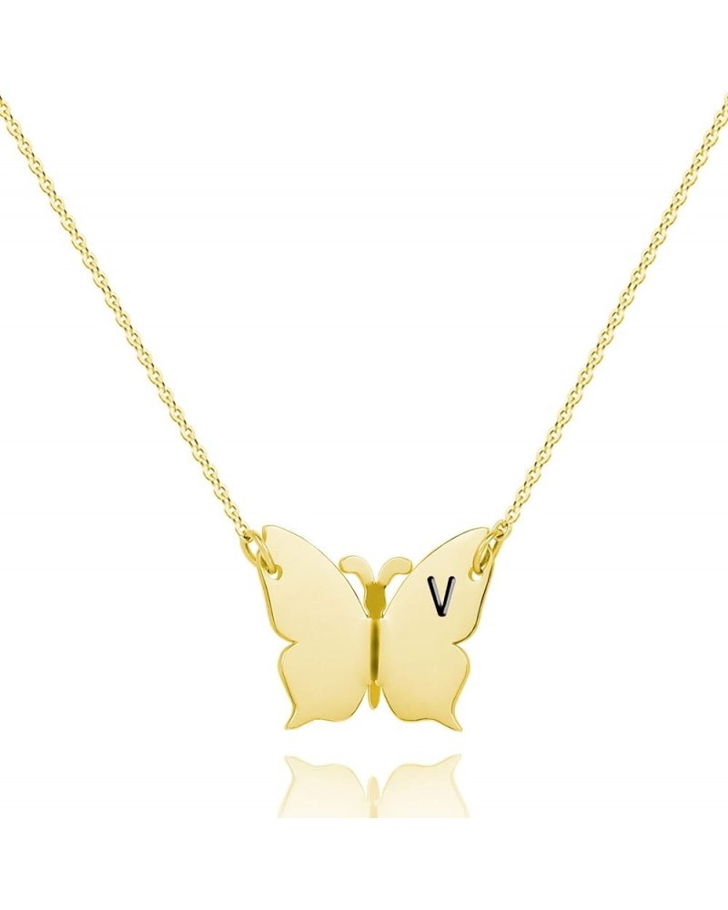 Butterfly Initial Necklace for women Letter Pendant Necklaces for girls color silver and gold V-Butterfly Gold $8.09 Necklaces