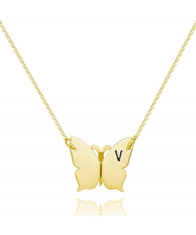 Butterfly Initial Necklace for women Letter Pendant Necklaces for girls color silver and gold V-Butterfly Gold $8.09 Necklaces