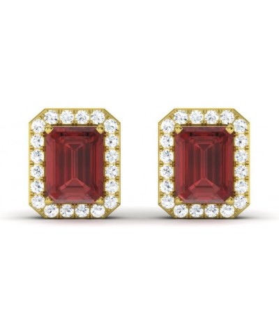 Natural and Certified Gemstone and Diamond Petite Stud Earrings in 14K Solid Gold | 0.67 Carat Halo Earrings for Women Garnet...