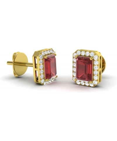 Natural and Certified Gemstone and Diamond Petite Stud Earrings in 14K Solid Gold | 0.67 Carat Halo Earrings for Women Garnet...