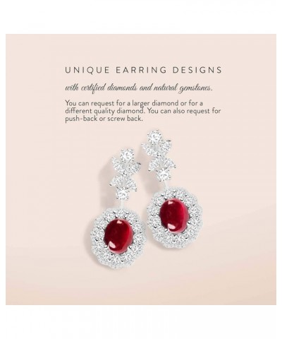 Natural and Certified Gemstone and Diamond Petite Stud Earrings in 14K Solid Gold | 0.67 Carat Halo Earrings for Women Garnet...